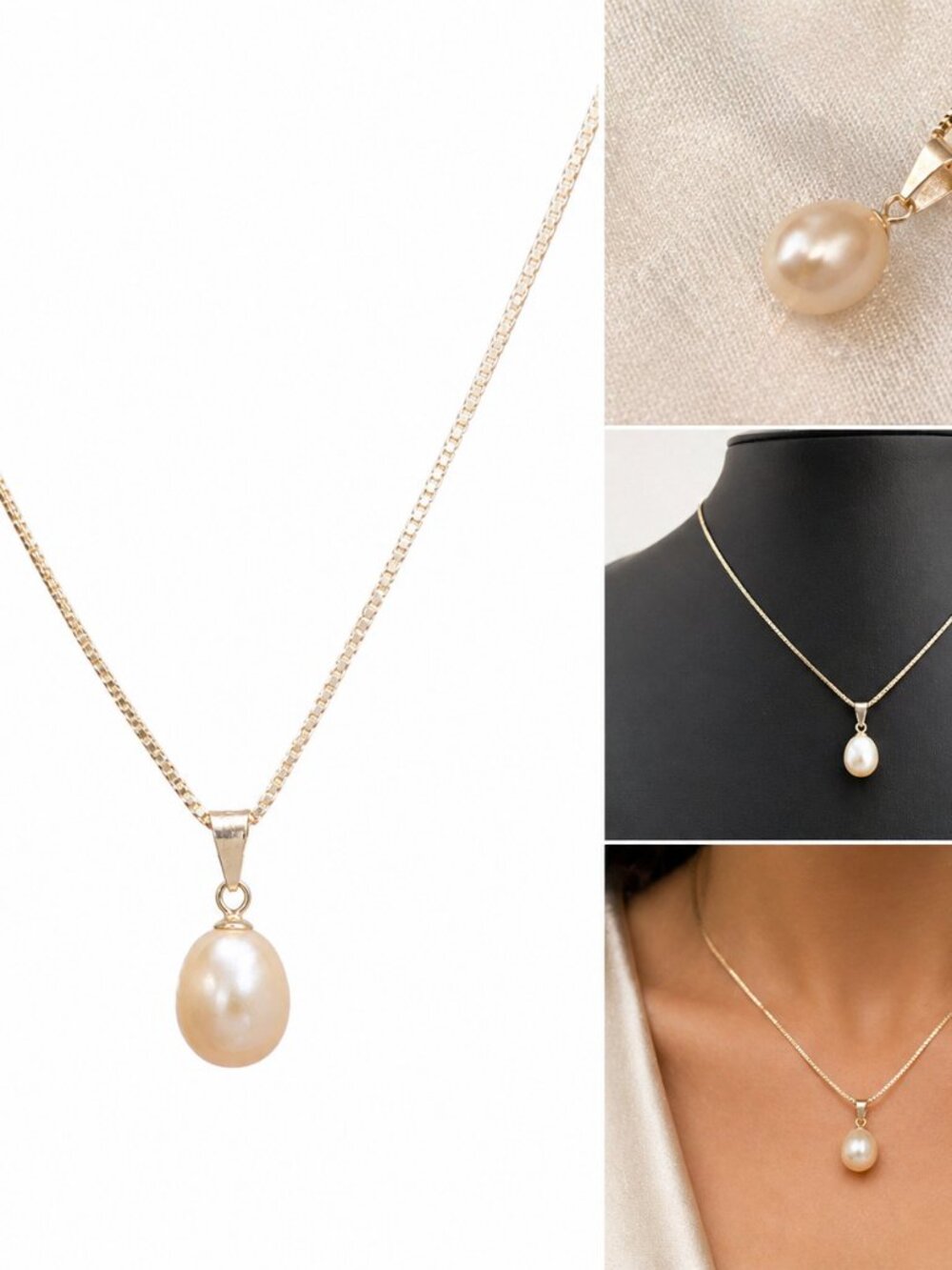 Handmade Pearl Jewelry Silver Necklace White Pearl Drop Pendant 50cm